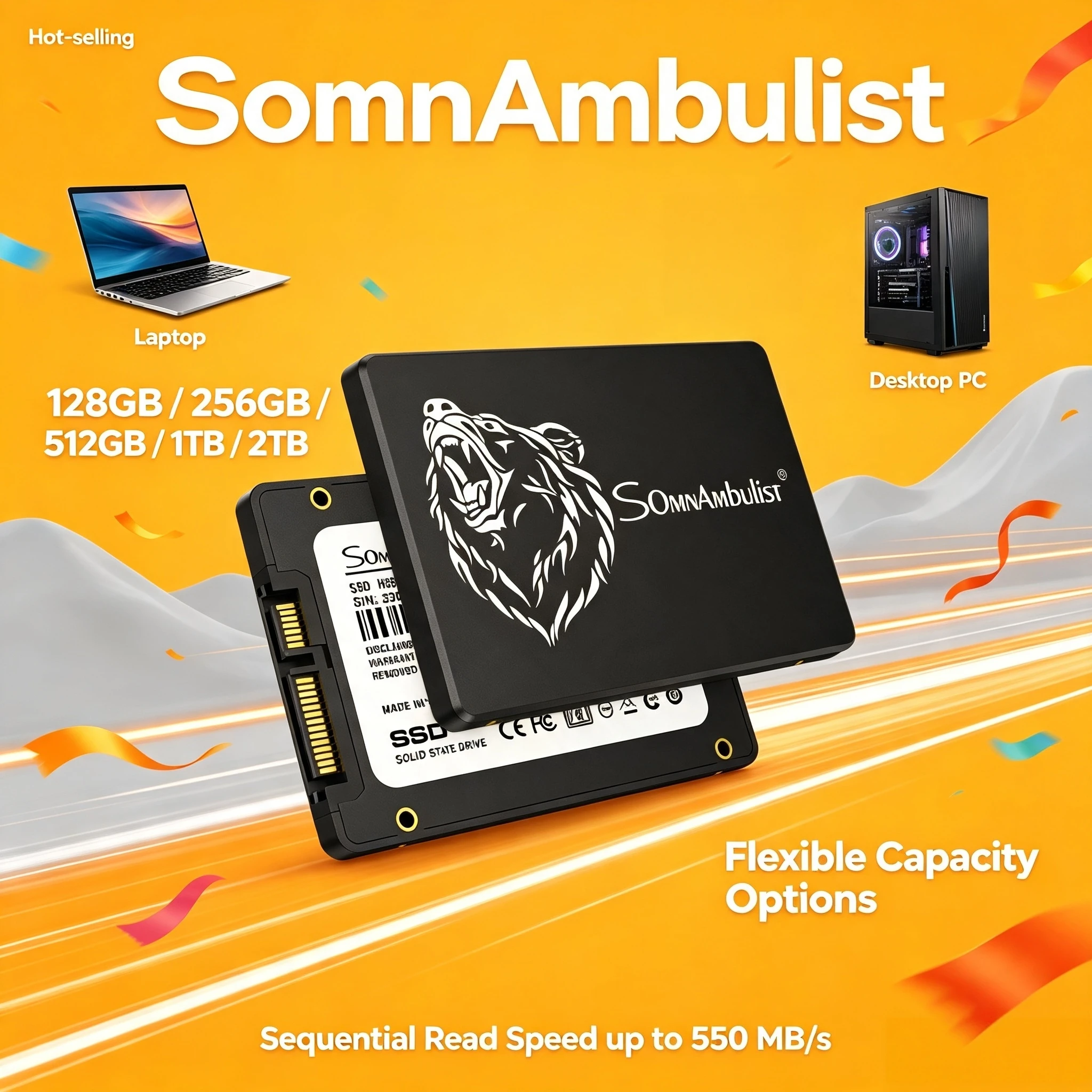 NEW SomnAmbulist Internal SSD SATA3 25 Inch 128GB  256GB  512GB  1TB  2TB Solid State Drive for Laptop Desktop PC