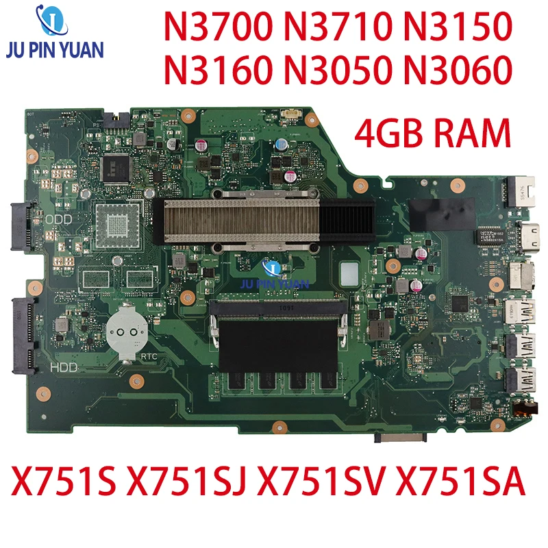 

X751SA Laptop Motherboard For ASUS X751S X751SJ X751SV X751SA Notebook Mainboard N3700 N3710 N3150 N3160 N3050 N3060 4GB RAM