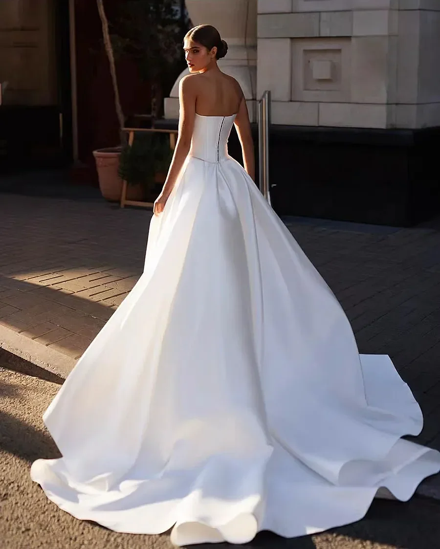 Flavinke elegante Perle Brautkleider mit rücken freiem Schlitz eine Linie Ballkleid träger lose Brautkleider zurück Knopf vestido de novia