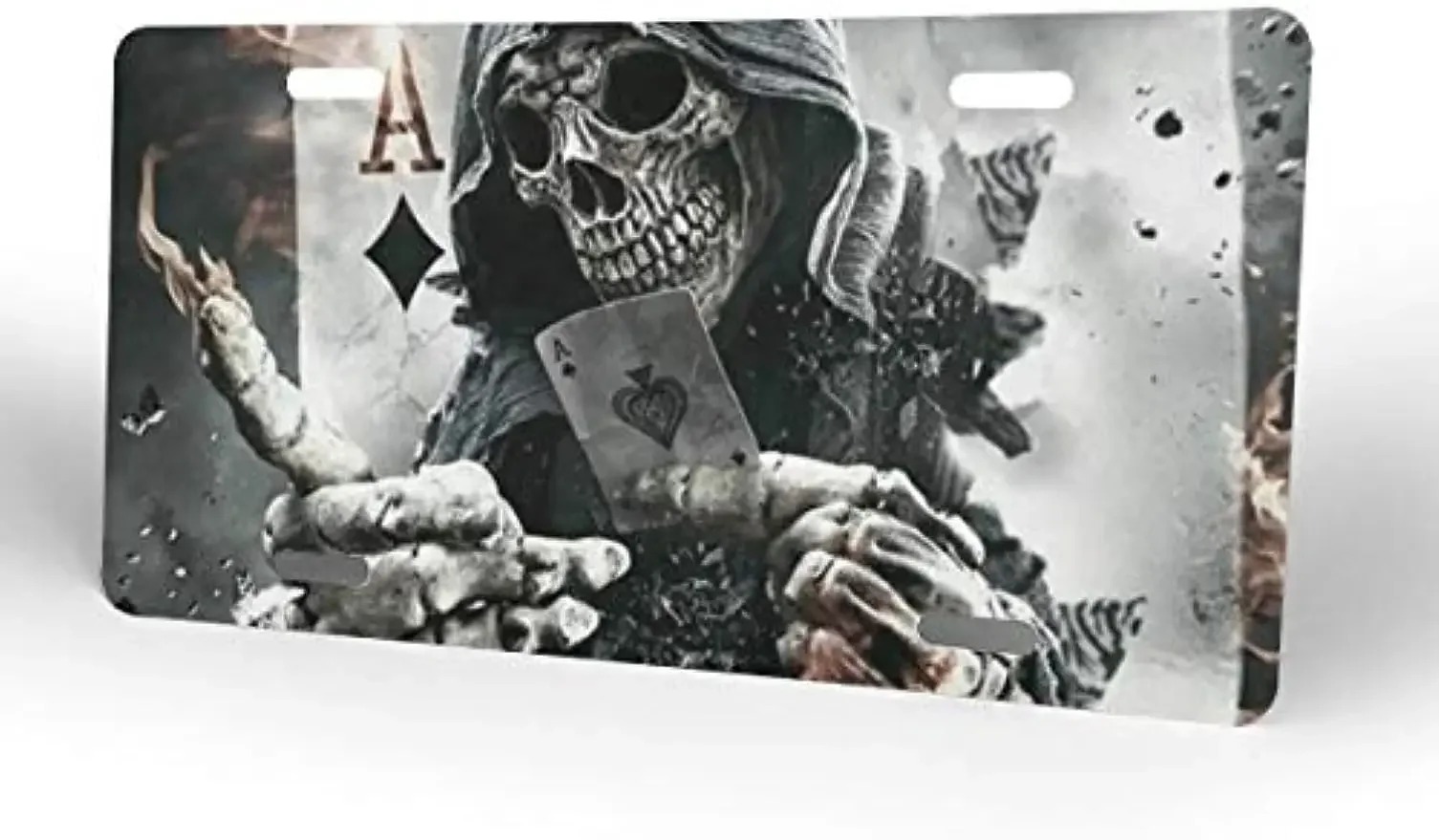 Grim Reaper Skull Playing Cards License Plate Decorative Car Front License Plate Tag Car Aluminum License Plate 6 X 12 Inch