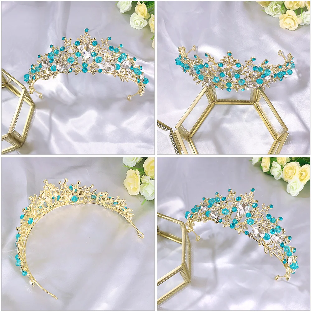 

Повязка на голову с хрустальной короной, аксессуары для волос, синий головной убор для девочек, костюм на Хэллоуин, День Благодарения, вечерние, выпускной, день рождения, праздник