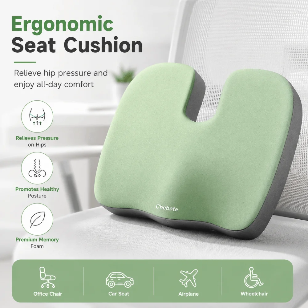 Slow Rebound Memory Foam Seat Cushion Orthopedic Support Pressure Relief Ergonomic Seat Cushion ‌No Collapse Long Lasting