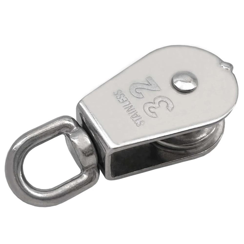 Aciemoke 2Pcs M32 Single Pulley Block 304 Stainless Steel Wire Rope Hanging Wire Towing Wheel Loading 551Ibs