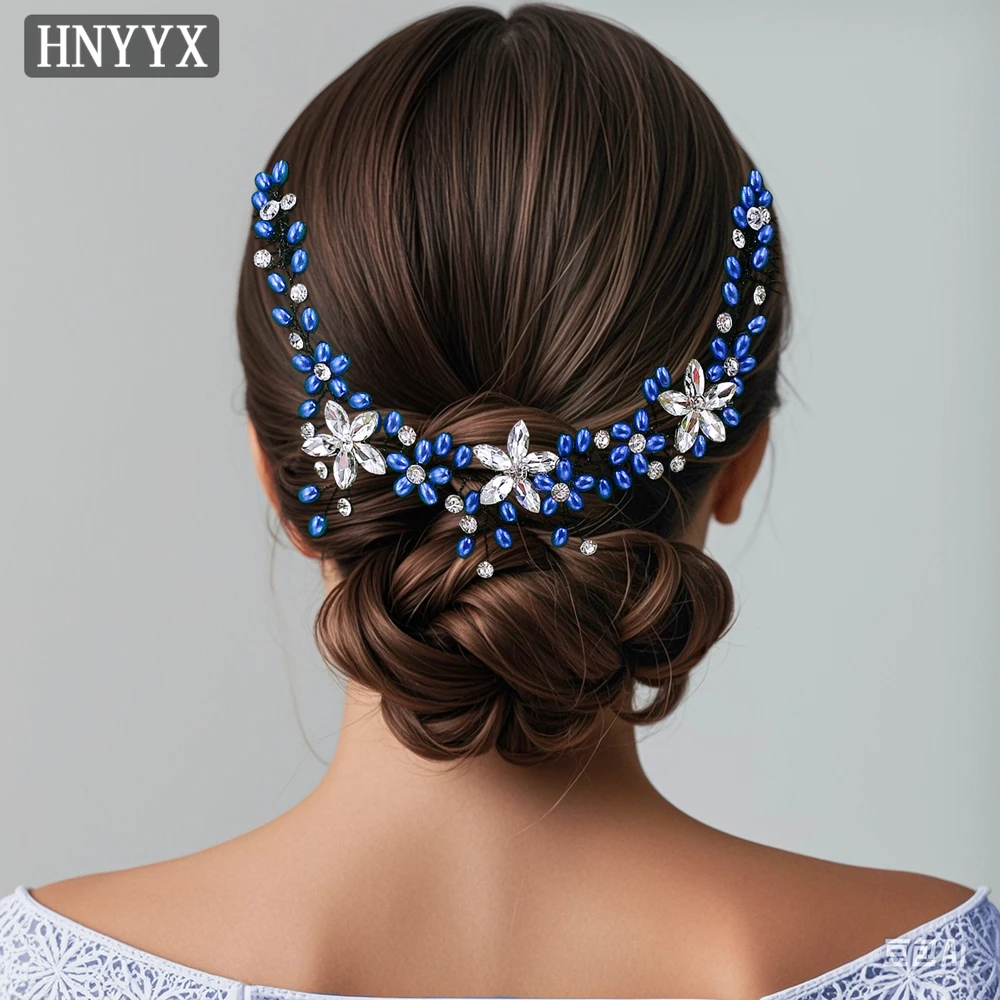 

HNYYX Pearl Crystal Wedding Hair Comb Bridal Headdress Rhinestone Flower Hairpin Women Bride Blue Hair Accessories Jewelry A260