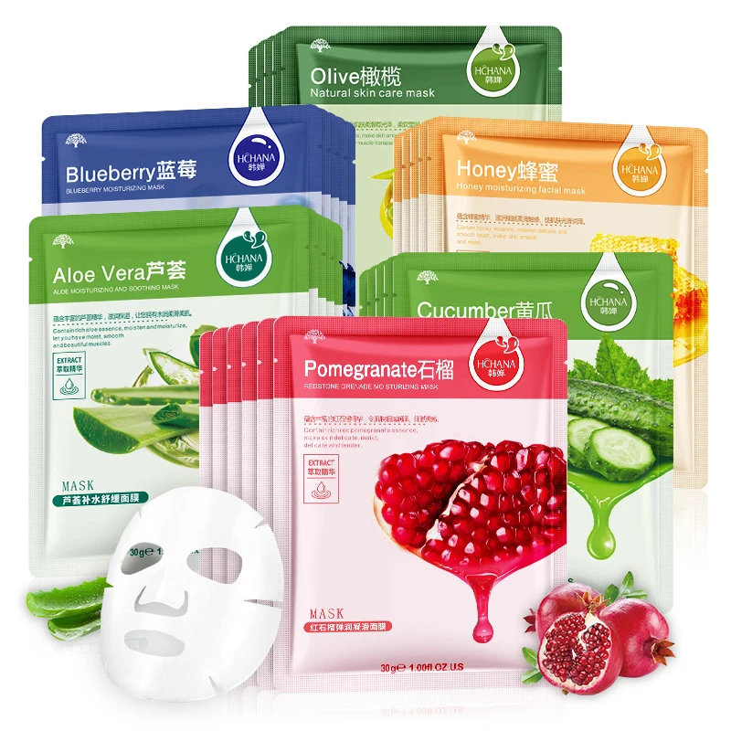 

30pcs Natural Plant Facial Mask Moisturizing Oil Control Firming Fruit Aloe Korean Sheet Face Mask Beauty Skin Care Prodcuts