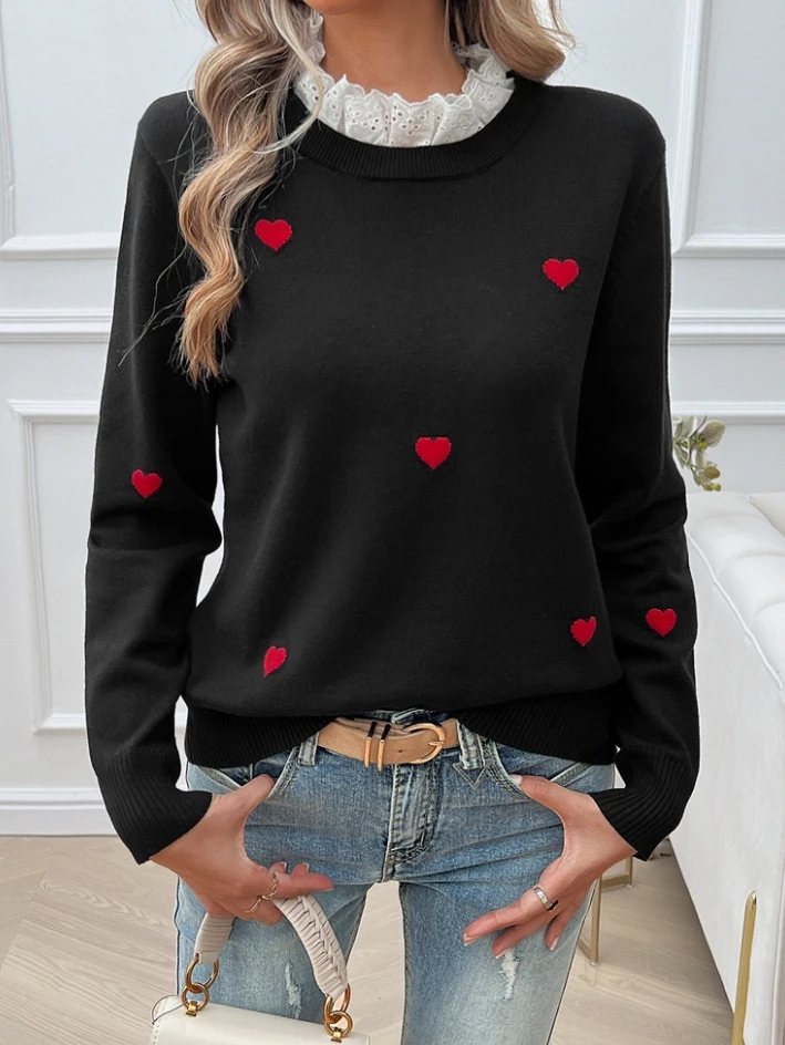 

Vintage Women's Sweater Autumn Winter Embroidered Long Sleeve Sweater Loose Fit Top Buttonless Hooded Pullover Top New In