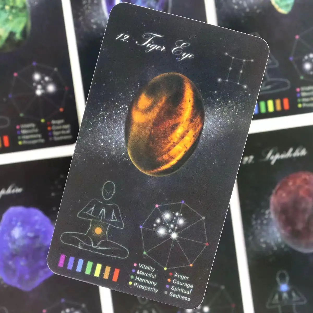 10.3*6cm Crystals Healing Cards, Oracle Deck Games Electronic Guidebook 60 Pcs Cards (48 Crystal Cards & 12 Zodiac Cards)
