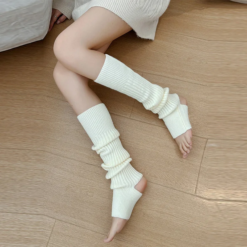 Calzini spessi per la protezione del piede autunno inverno Calzini lunghi tinta unita per le donne Caldi calzini lunghi lavorati a maglia Lolita sopra il piede