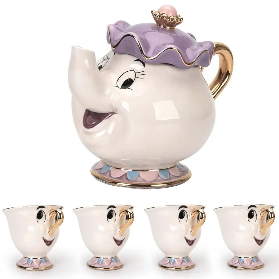 

Cartoon New Beauty And The Beast Teapot Mug Mrs Potts Chip Tea Pot Cup One Set Lovely amp One Teapot and Four Chip Mug, Tea Par