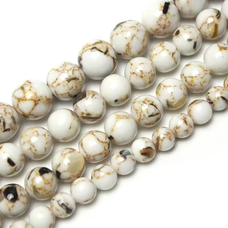 Natural White Shell Turquoises Stone Loose  Round Beads for Jewelry Making Diy Bracelet Necklace Jewellry 4 6 8 10 12mm 15