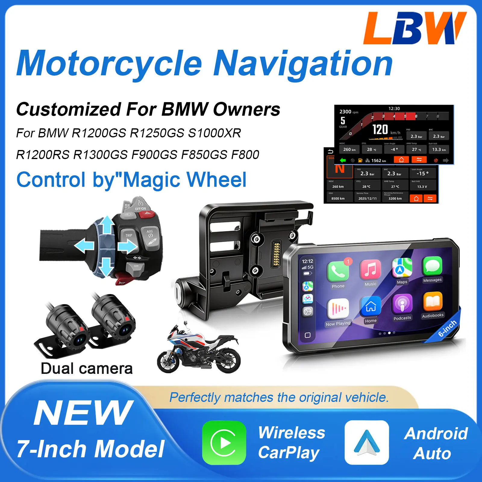 

LBW Motorcycle GPS Navigation CarPlay Android For BMW R1200GS R1250GS F900 Motorcycle Smart Display Dashboard Accessories