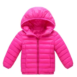 Girls Down Cotton Jacket Boys Warm Hooded Solid Colour Coat Autumn Winter Children Light Paragraph Casual Clothing 2-12 Years