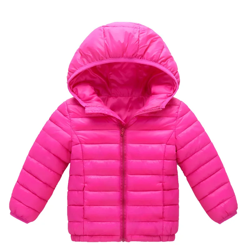 Girls Down Cotton Jacket Boys Warm Hooded Solid Colour Coat Autumn Winter Children Light Paragraph Casual Clothing 2-12 Years