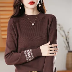 Autumn and Winter New Women's 100% Cotton Fashion Sweater O-Neck Knitted Pullover Casual Loose Large Soft Breathable Top