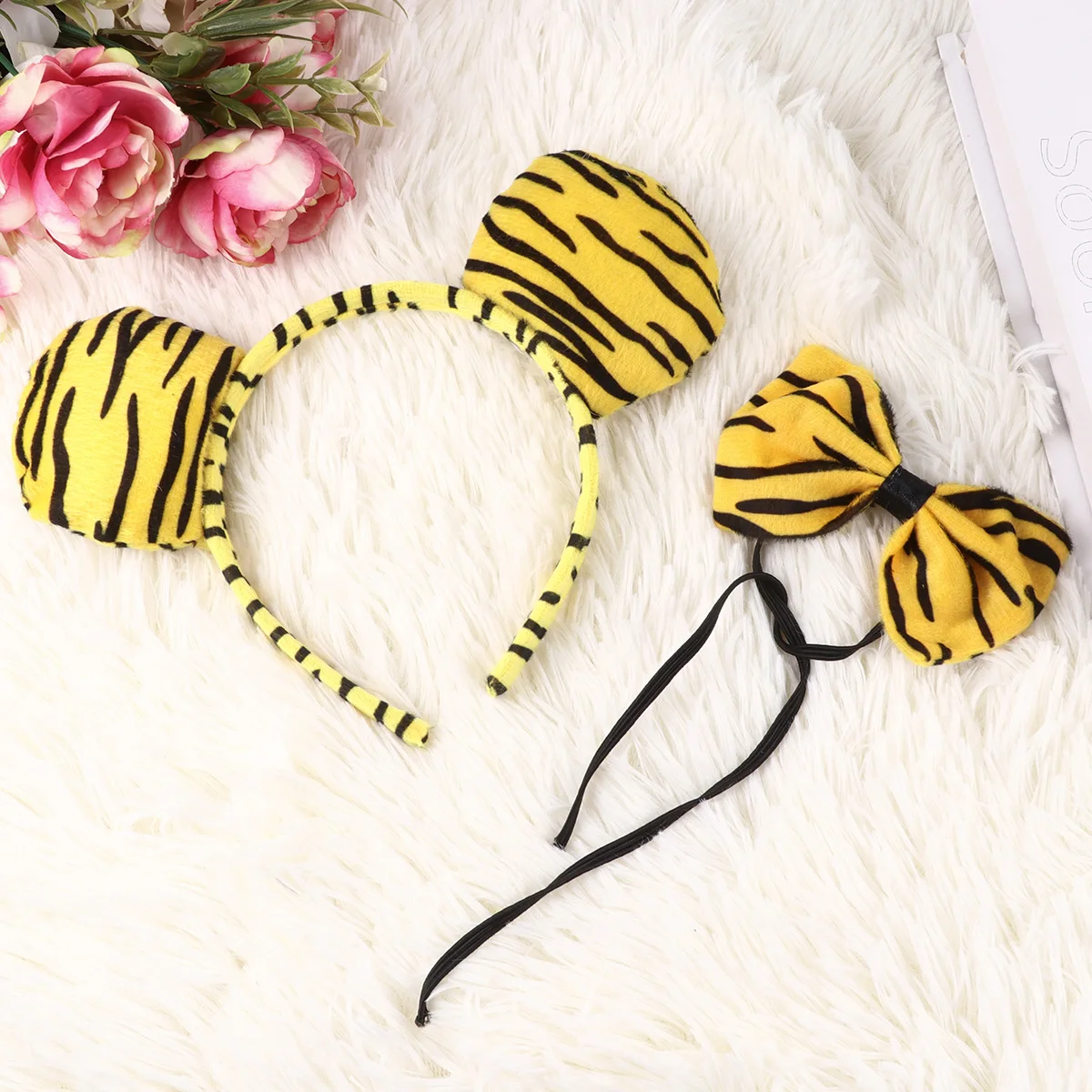 

2 Sets Tiger Headgear Set Stylish Animal Ears Headband Tail Bowknot Photo Props For Kids Adults Party Cosplay Costume Accessory