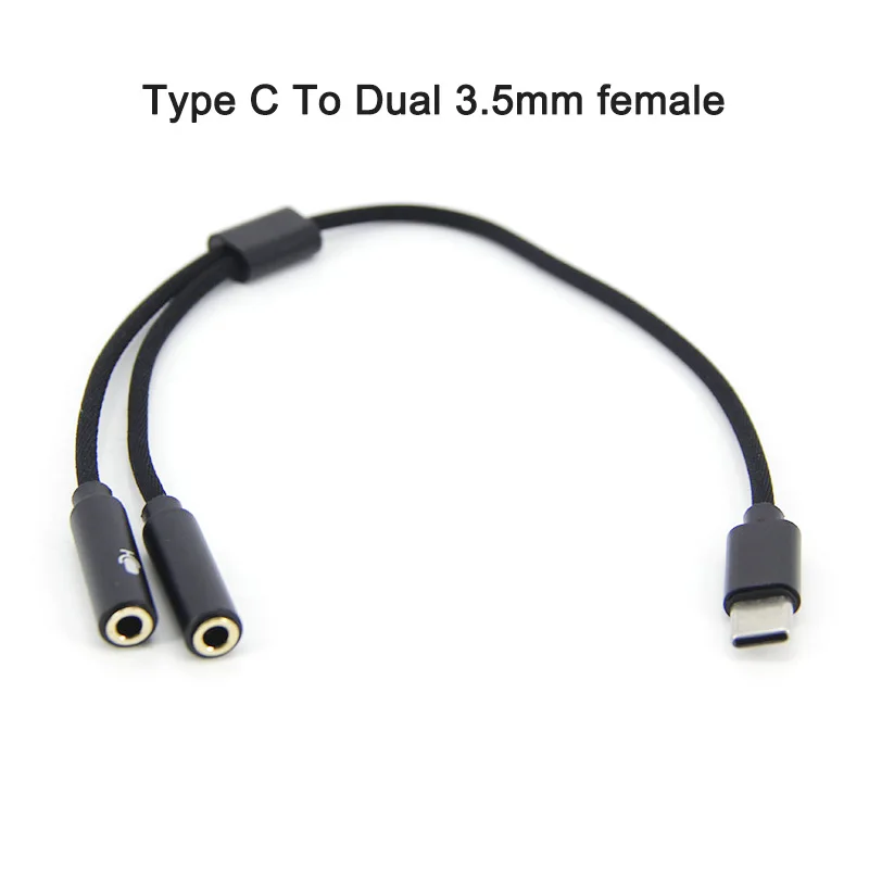 Type C To Dual 3.5mm female Jack Earphone Usb C To 3.5mm Aux Double Headphone Microphone Adapter Wire
