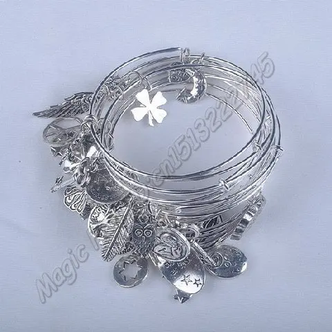 5pcs Gold Color Silver Color Bracelet Wholesales Newest Women Fashion Alloy Charms Adjustable Expandable Wire Bracelets C001