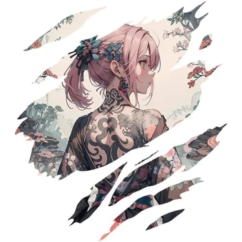 Japanese Geisha Girl Sticker 1PC Tattoo Style Waterproof Vinyl Decal for Car Window Helmet Laptop Bottle Decoration