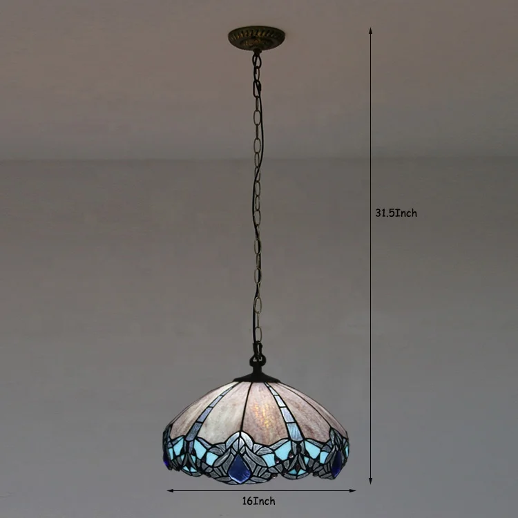Dragonfly 2 Light Pendant Lights Stained Glass Lampshade Ceiling Lamps 16 Inch