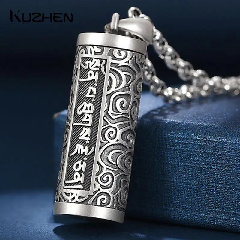 1Pcs 990 Pure Silver Pill Case Holder Pill Box Waterproof Cylinder Pendant Pill Box With Chain Necklace