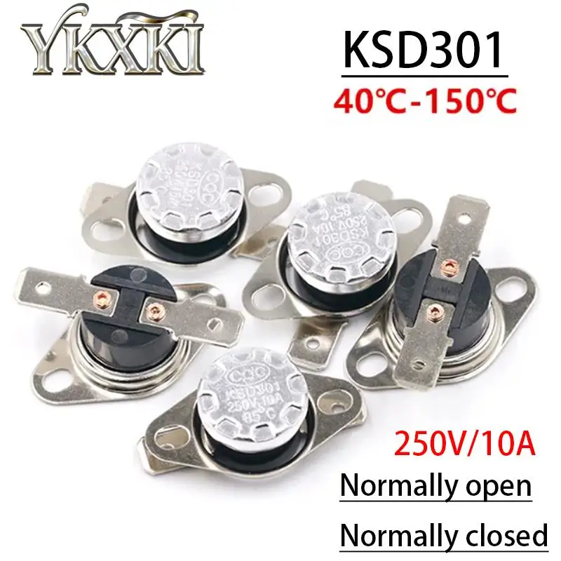 5-10PCS KSD301 Interruptor de Temperatura 40C~150C Control Térmico 45C 50C 55C 60C 70C 75C 80C 90C 100C 110C 120C 130C 140C Grados