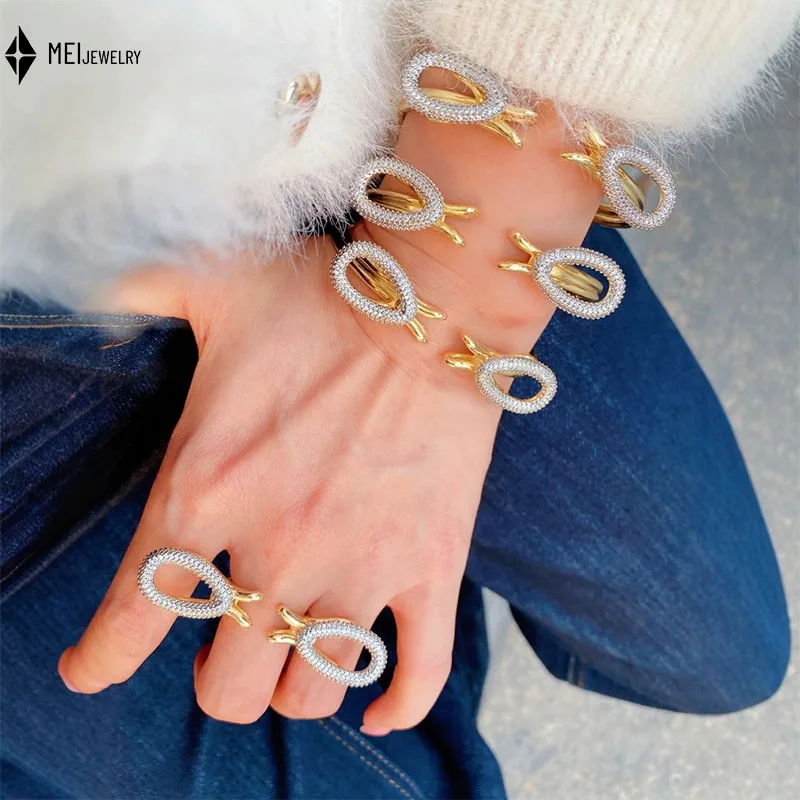 

Открытое кольцо с холодным ветром, кольцо с кубическим цирконием, открытое кольцо, модный пригородный браслет, кольцо, комплект ювелирных изделий для женщин