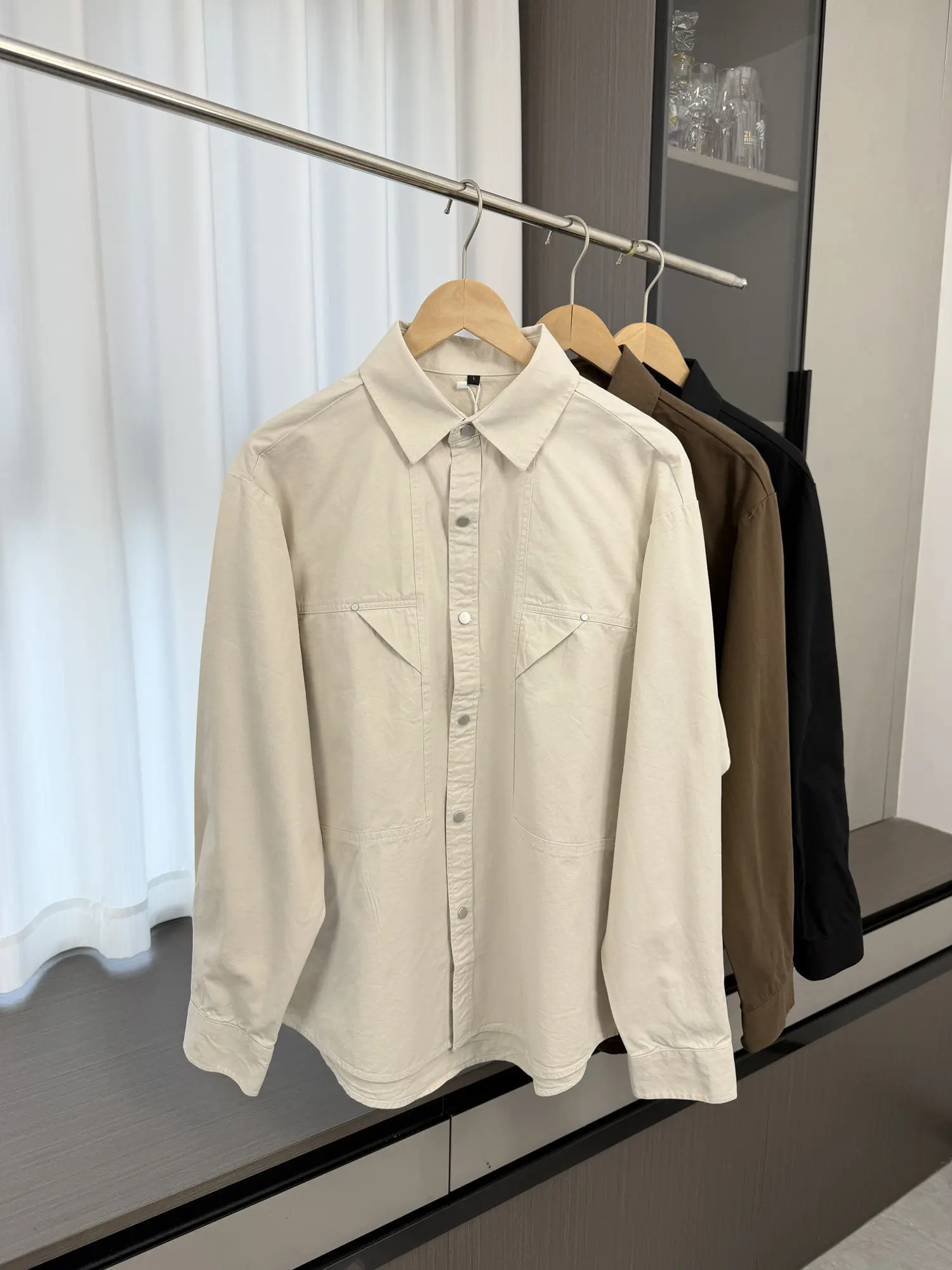 

Minui Card Men's Spring Long Sve irt Jaet Neat Sle Collar Stand up Versatile Retro Casual Outerwear Skin-friendly ...