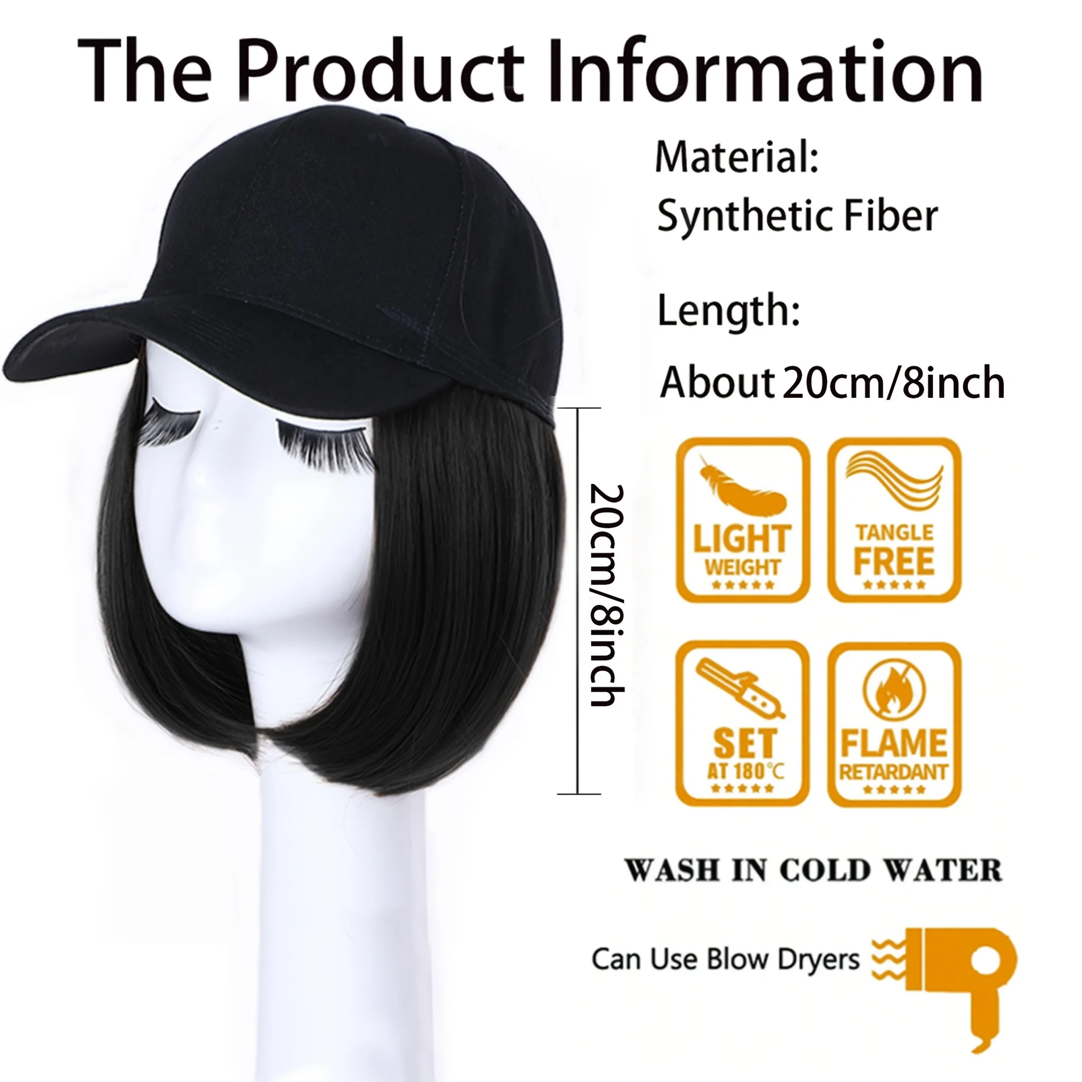 Upgraded Duck Tongue Hat Bob Wig with straight hair Women Synthetic Wig Beginners Friendly Heat Resistant For Daily use