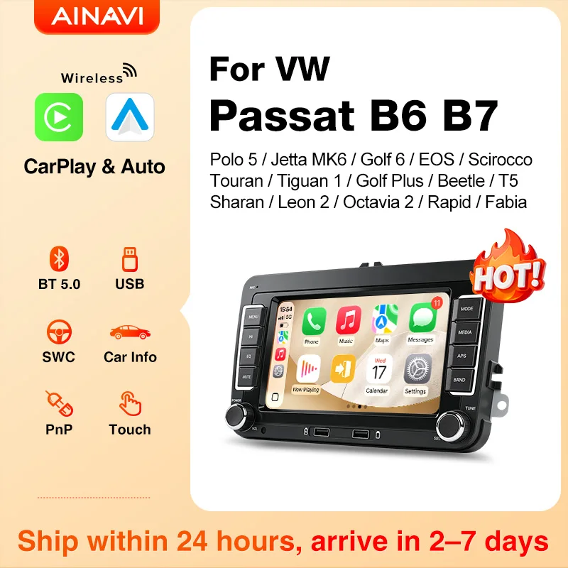Radio samochodowe AINAVI do VW Golf Plus Tiguan 1 Passat B6 B7 Golf MK6 Jetta 6 Polo 5 Bezprzewodowy Carplay…