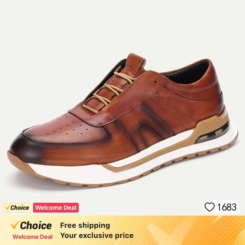 High Grade Men Genuine Leather Casual Dialy Sneakers Stone Pattern Cowhide Leather Men Comfortable Outdoor Walking Shoes Size 46