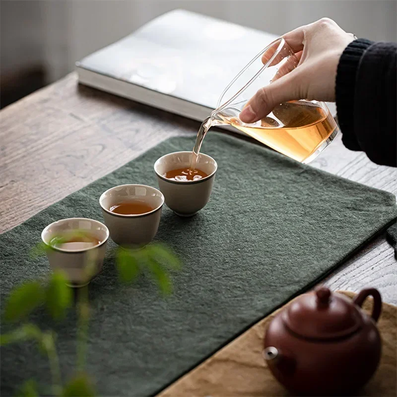 Servilleta de té teñida con lazo chino, tapete de té seco de lona, posavasos de tela antigua Zen, mantel, servilleta con bandera de té, accesorios para ceremonia