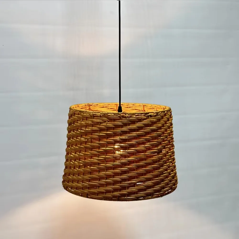 

Handcrafted Rattan Art Pendant Lamp Natural Drum Brown Hand Woven Lampshade Hotel Chandelier Rattan Pendant Light for Room Decor
