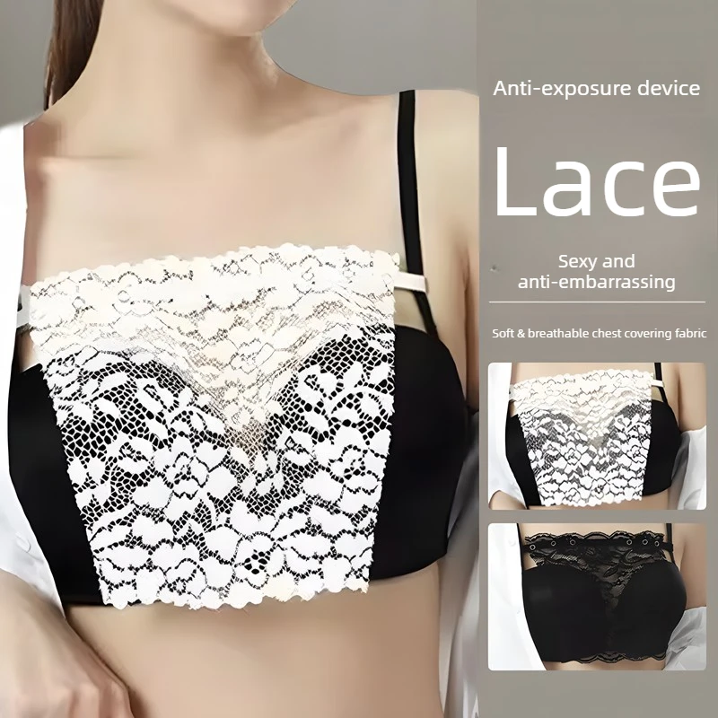 1/3x Lady Lace Anti-peep Cleavage Cover,Seamless Strapless Chest Privacy Guard,Women Anti-exposure Underwear for Dress Camisole