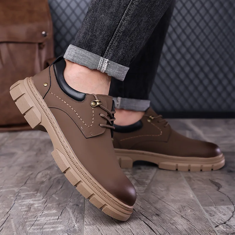 الرجعية نمط كبير رئيس أحذية من الجلد للرجال موضة عادية مصمم جديد في الهواء الطلق أحذية الذكور ربيع الخريف منصة حذاء العمل رجل #4