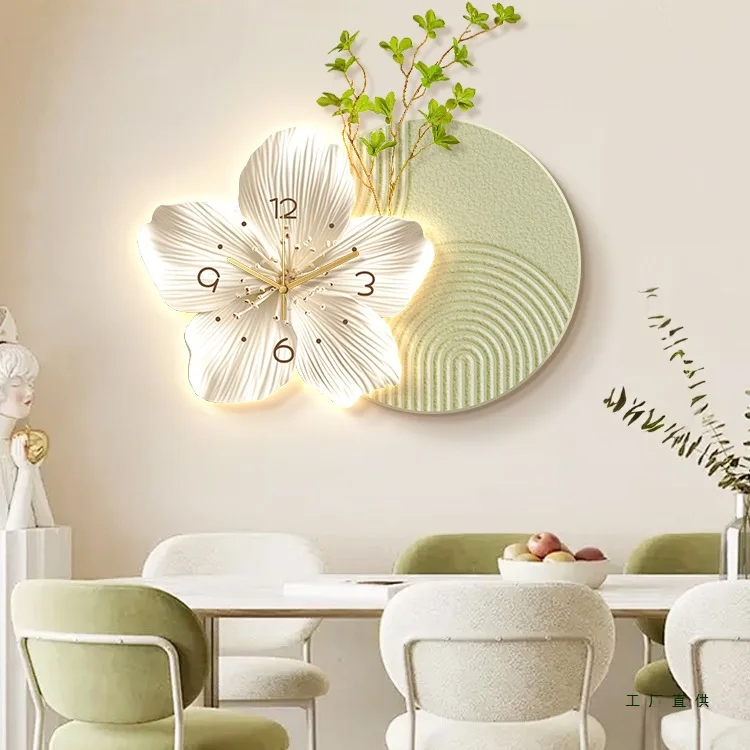 Decative Wall Clock Cream-style Living Room Background Clocks Led Light Interior Accessories Orologio Da Parete Home Decorations