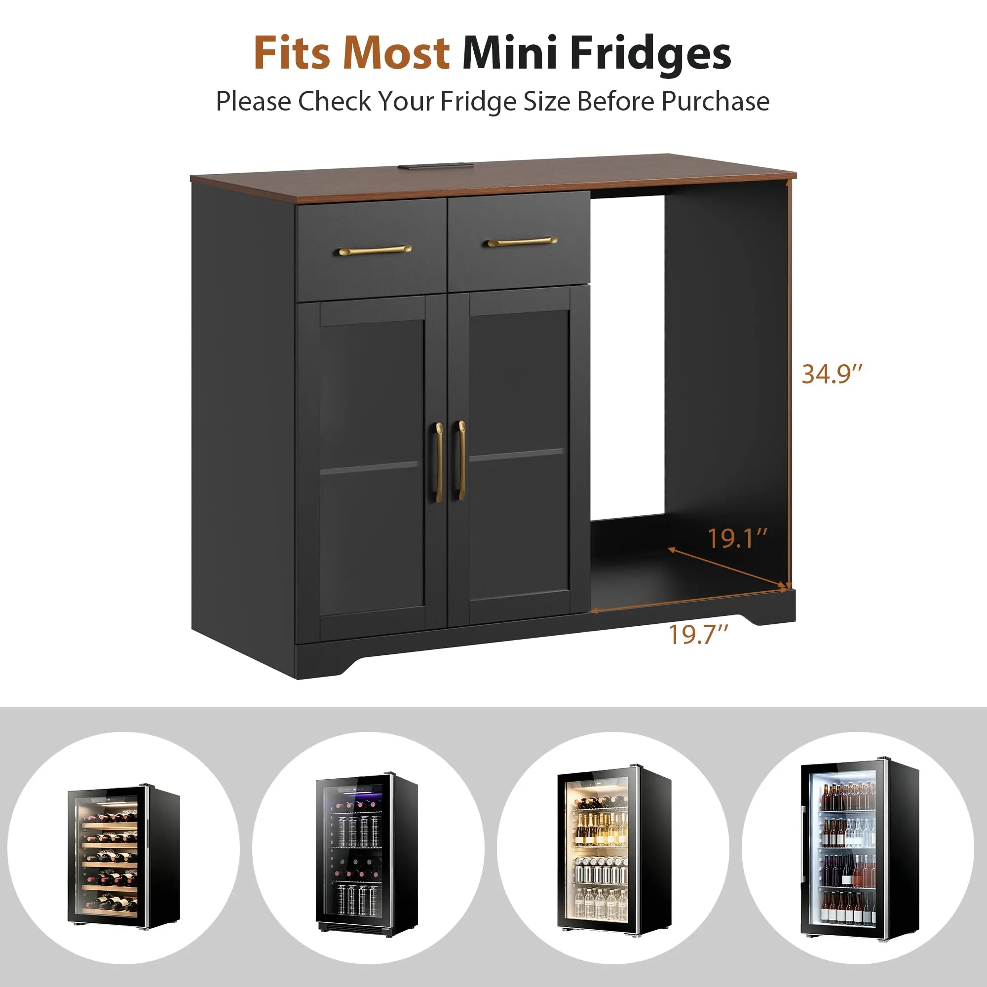 Coffee Bar Cabinet With Mini Fridge Space, LED Lights, Charging Station, Glass Door Storage Cabinet For Home Kitchen Bar Dining Room - view 8