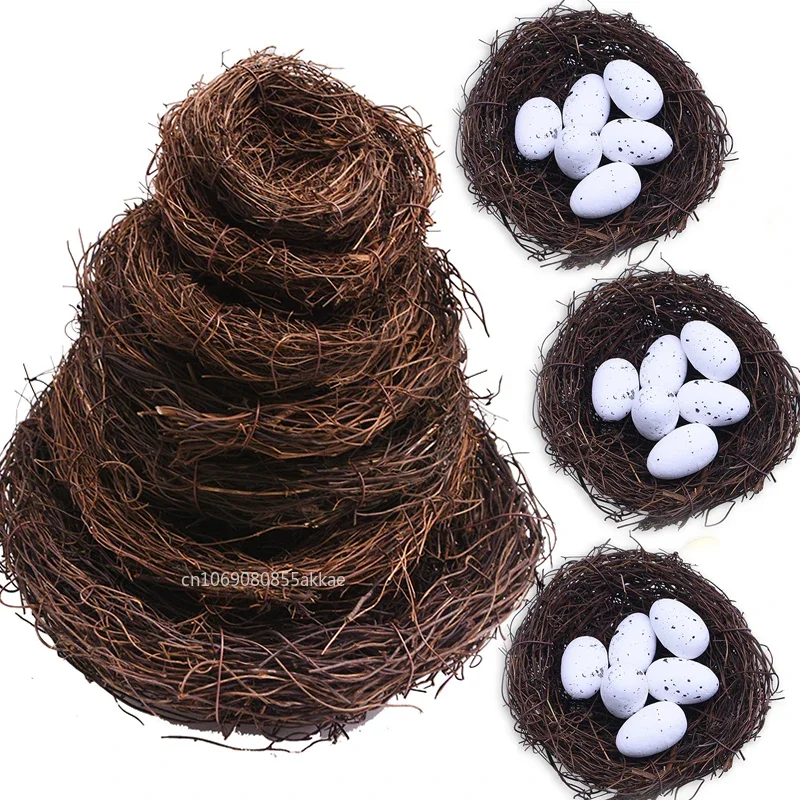 Natural Round Rattan Bird Nest Easter Decoration Bunny Eggs Artificial Vine Nest for Home Garden Happy Easter Party Decor