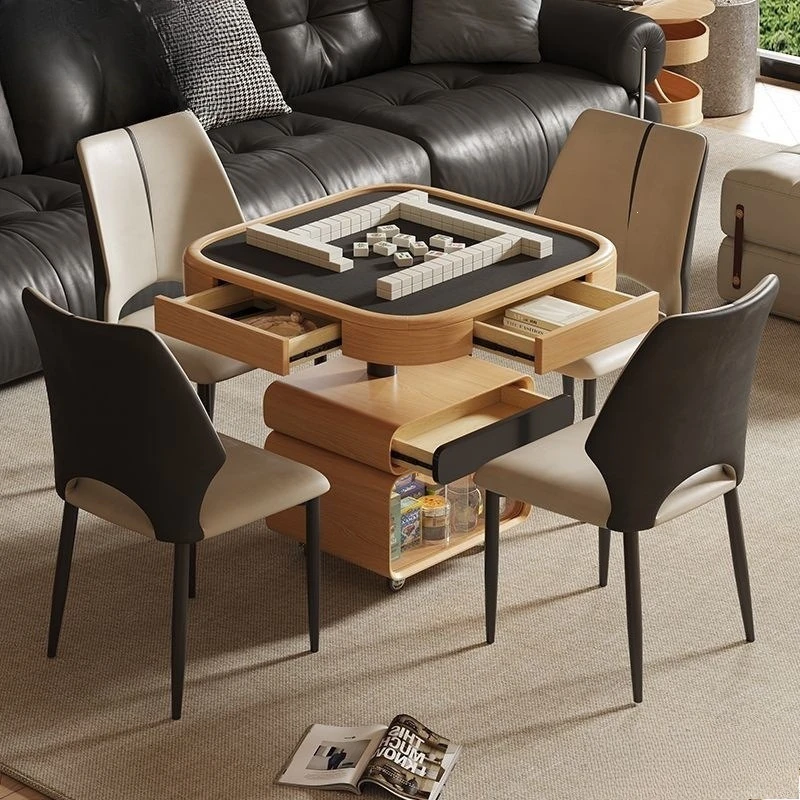 Solid wood coffee table dining table dual-purpose small apartment living room log wind lifting mobile mahjong table