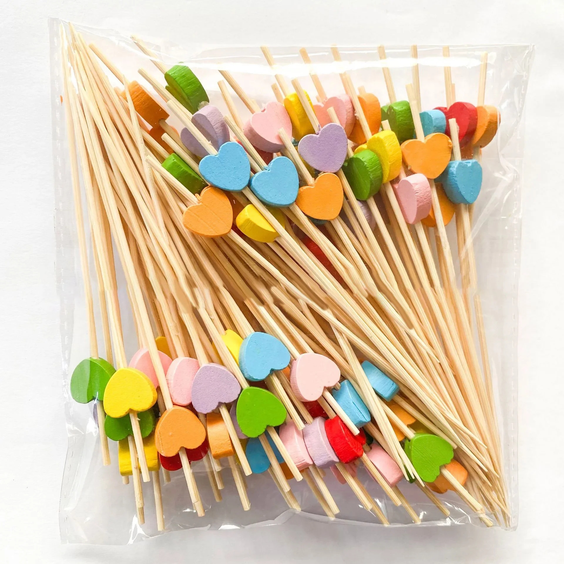 100pc12cm Heart Flower Bamboo Pick Buffet Cupcake Fruit Toothpick Party Dessert Salad Stick Cocktail Skewer For Wedding Supplies