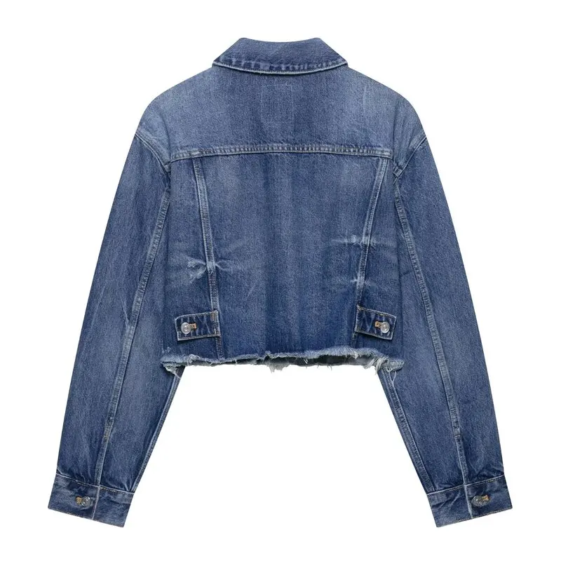 

Spring 2025 Women's Faion Retro ket Decorated Denim ort Jaet Versatile New Arrival Loose Fit ort Length Other Mate...