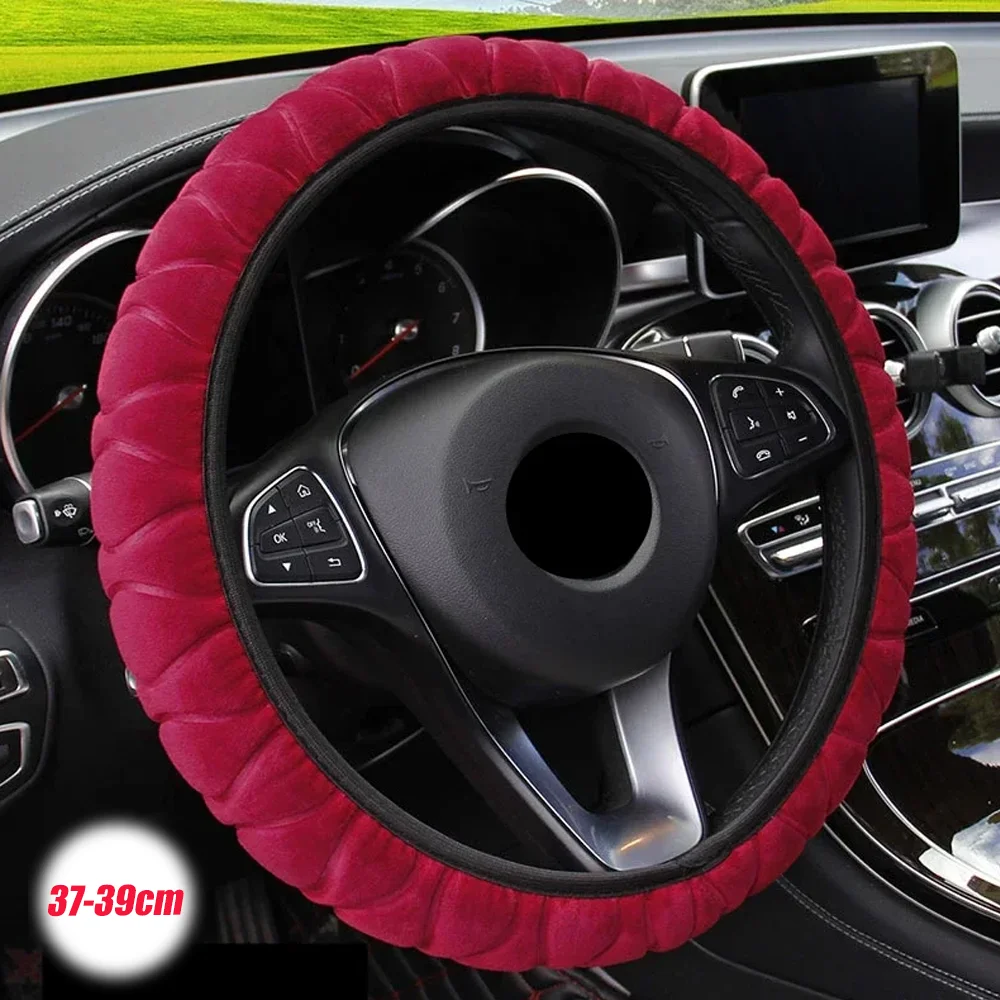 Short-fur Plush Car Steering Wheel Covers Winter Aesthetic Practical Car Inner-free Steering-wheel Cover Auto Interior 37-39CM
