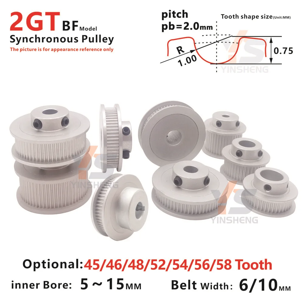 2GT BF Typ 45 46 48 52 54 56 58 Zęby Synchroniczne koło krokowe G2M Szerokość paska silnika 6 10 15 MM Otwór wpustowy od 5 do 15 MM