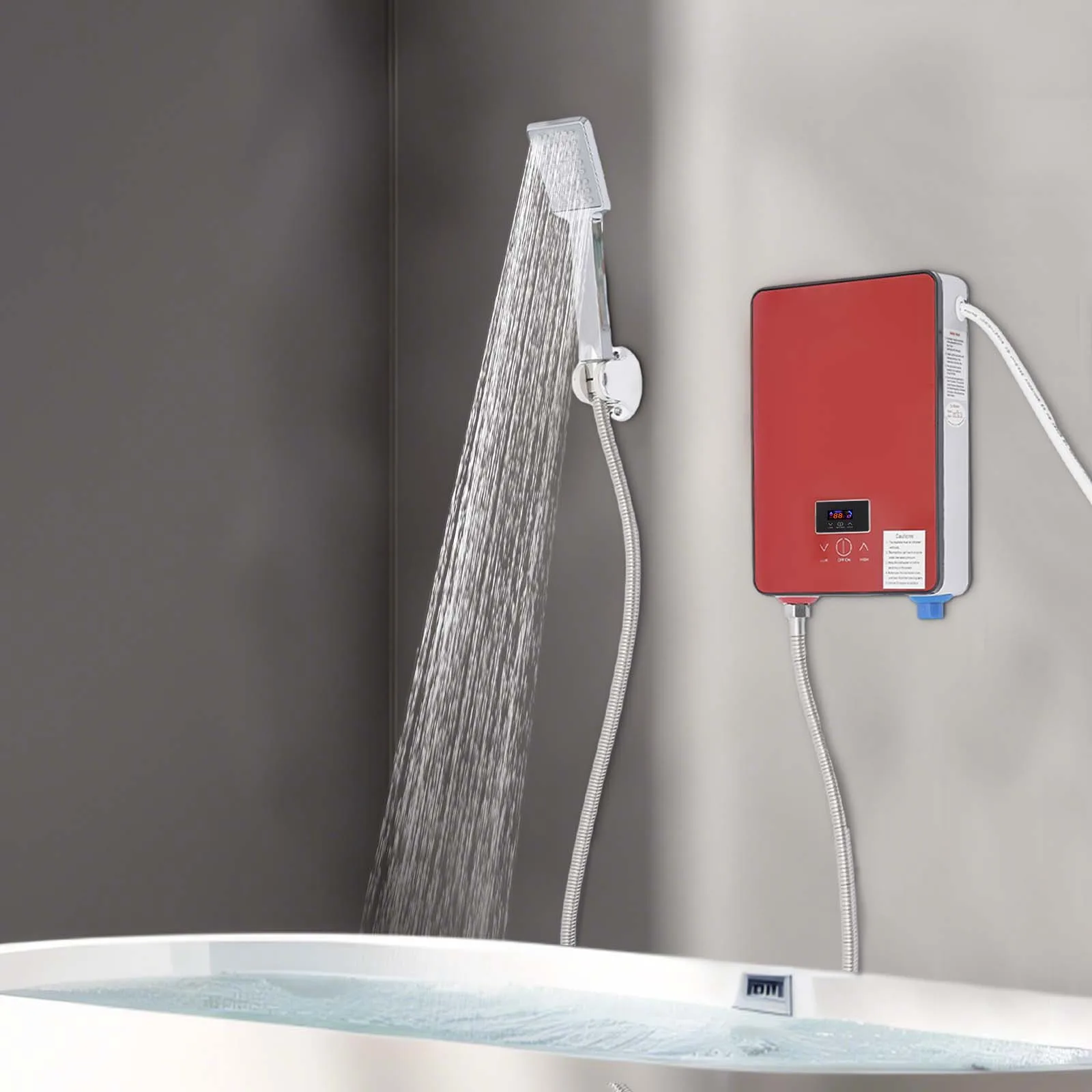 Calentador de agua eléctrico instantáneo 6500W 220V Diseño de ahorro de energía e IPX24 impermeable, calentador de agua sin tanque con pantalla LED rojo