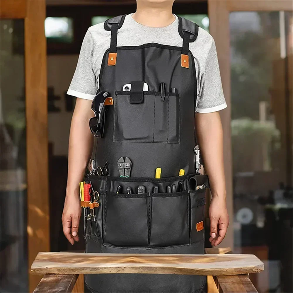 

2024 Woodworking Waterproof Durable Heavy Duty Goods Waxed Unisex Canvas Work Apron modern Storage Tools