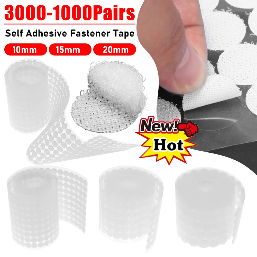 1000 Pairs Double-Sided Adhesive Fastener Tape Hooks Dot Curtain Disks White For Handbags Shoes Clothing Umbrellas
