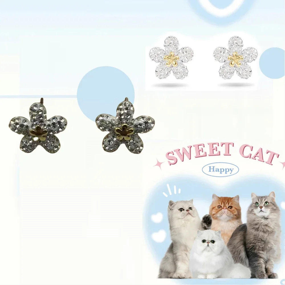 

New white imitation crystal flower earrings elegant high-end women's wedding jewelry cat accessories romantic gift