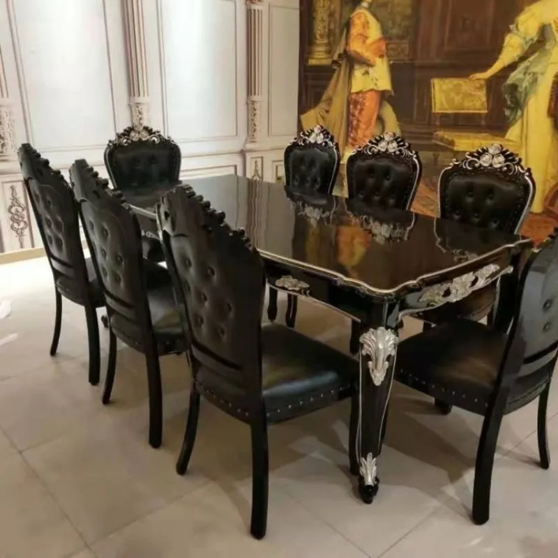 European dining table and chair combination solid wood rectangular dining table lengthened