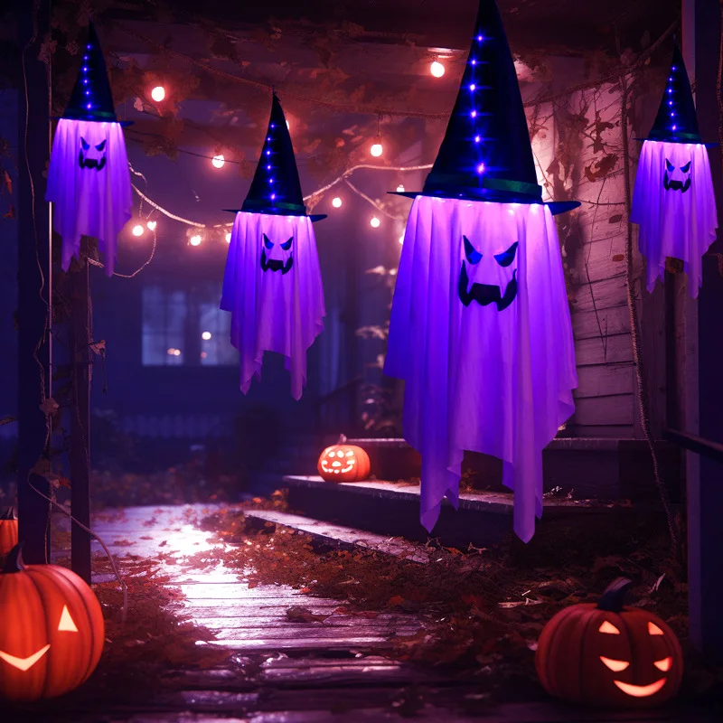 LED Flying Witch Hats Halloween Decorations Hanging Ghost Lights Glowing Wizard Lamp for Bar Party Dress Up image 6