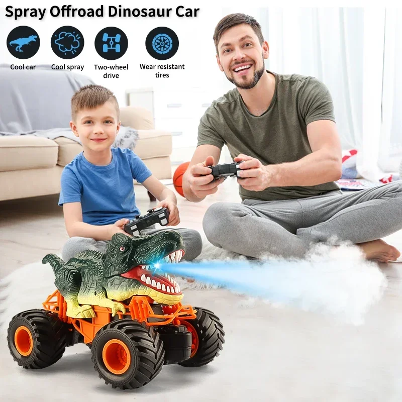 2.4G Dinosaur Spray Remote Control Vehicle Climbing Cross country Triangle Dragon Tyrannosaurus Rex RC Model Children Gift Toy