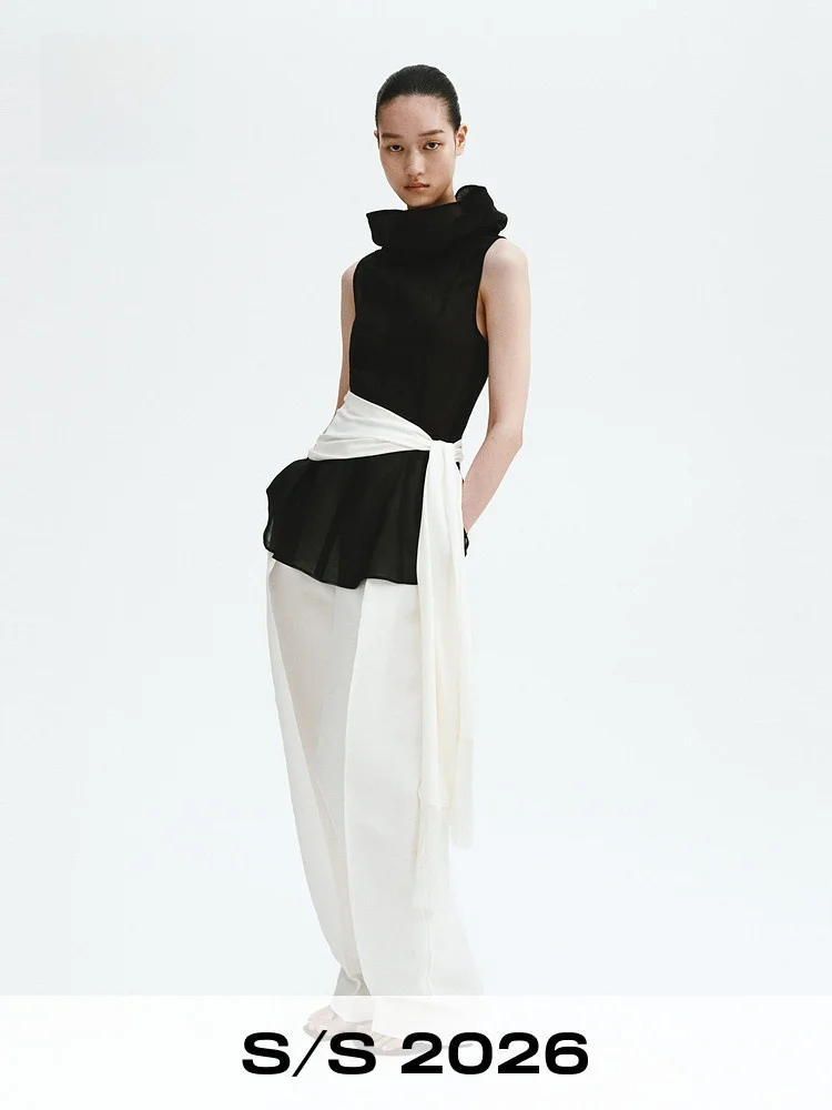 

H&M Summer New Women's Linen Blend Skirt Hem Top 1337509 Outerwear Regular Length Collar Design Commercial Matched